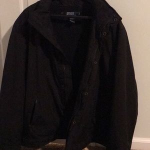 Worn once! Polo Mens XXL black weather proof fleece lined jacket with hood